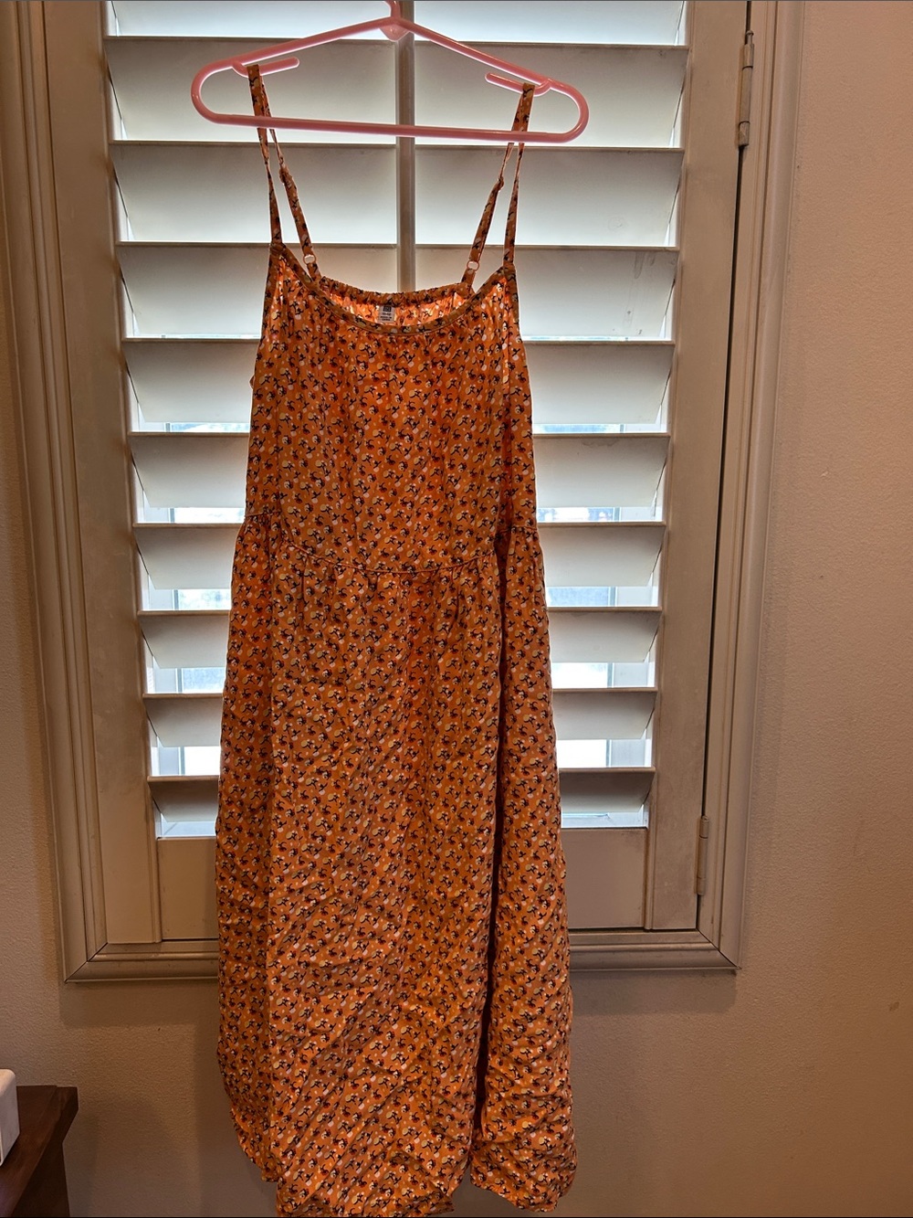 Uniqlo Orange Floral Midi Sundress with Spaghetti Straps